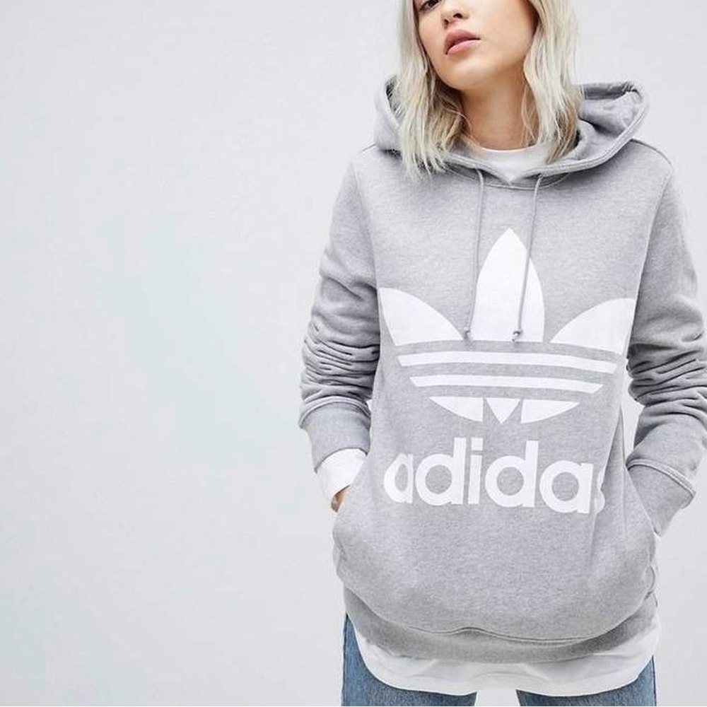 Adidas Light Gray Hoodie with White Logo